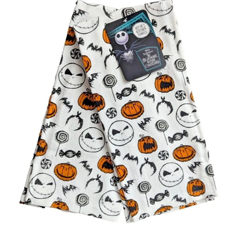 Nightmare Before Christmas Halloween Kitchen Towels Skellington 2pc Cotton NEW